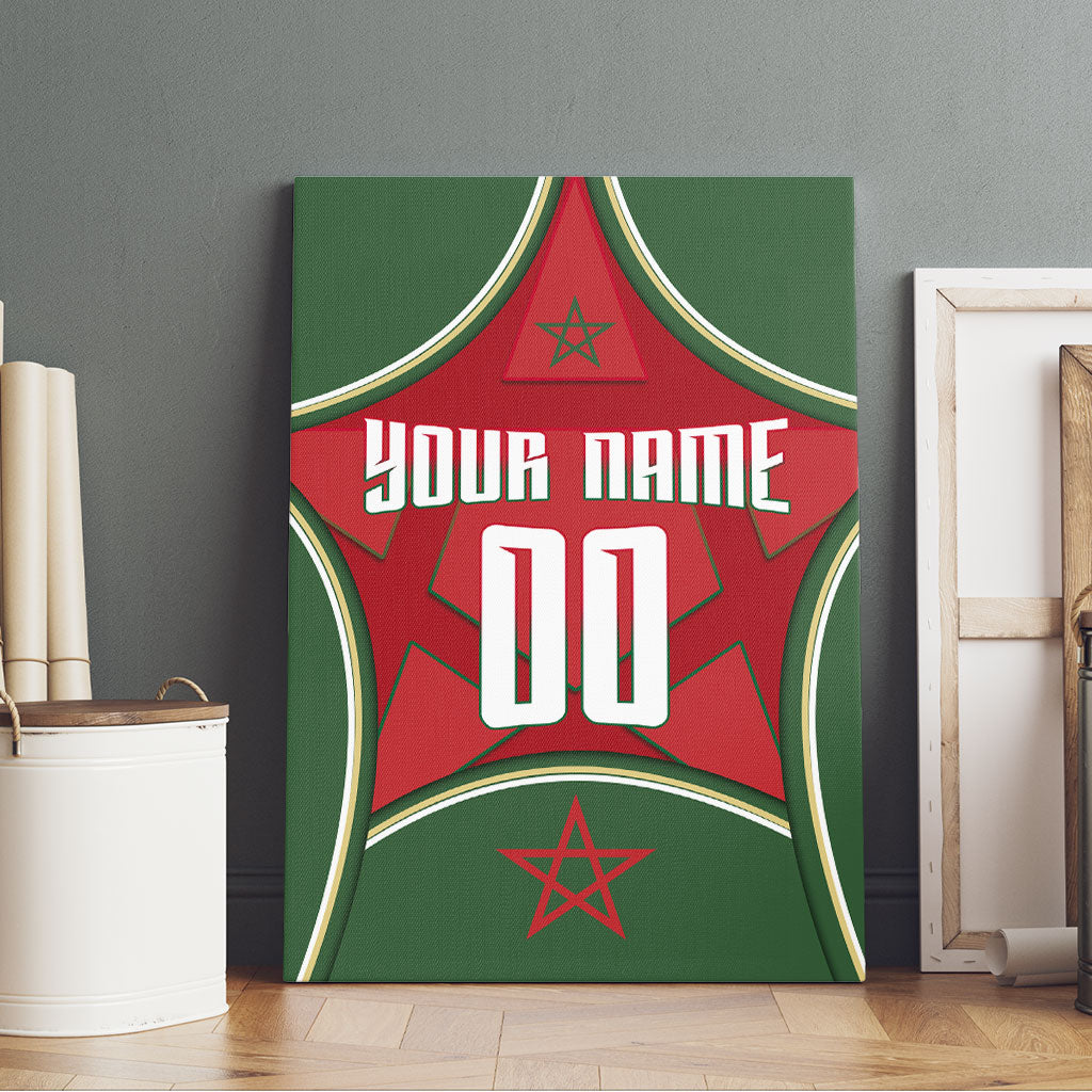 Personalized Morocco Football Atlas Lion Canvas Wall Art Moroccan Star National Flag