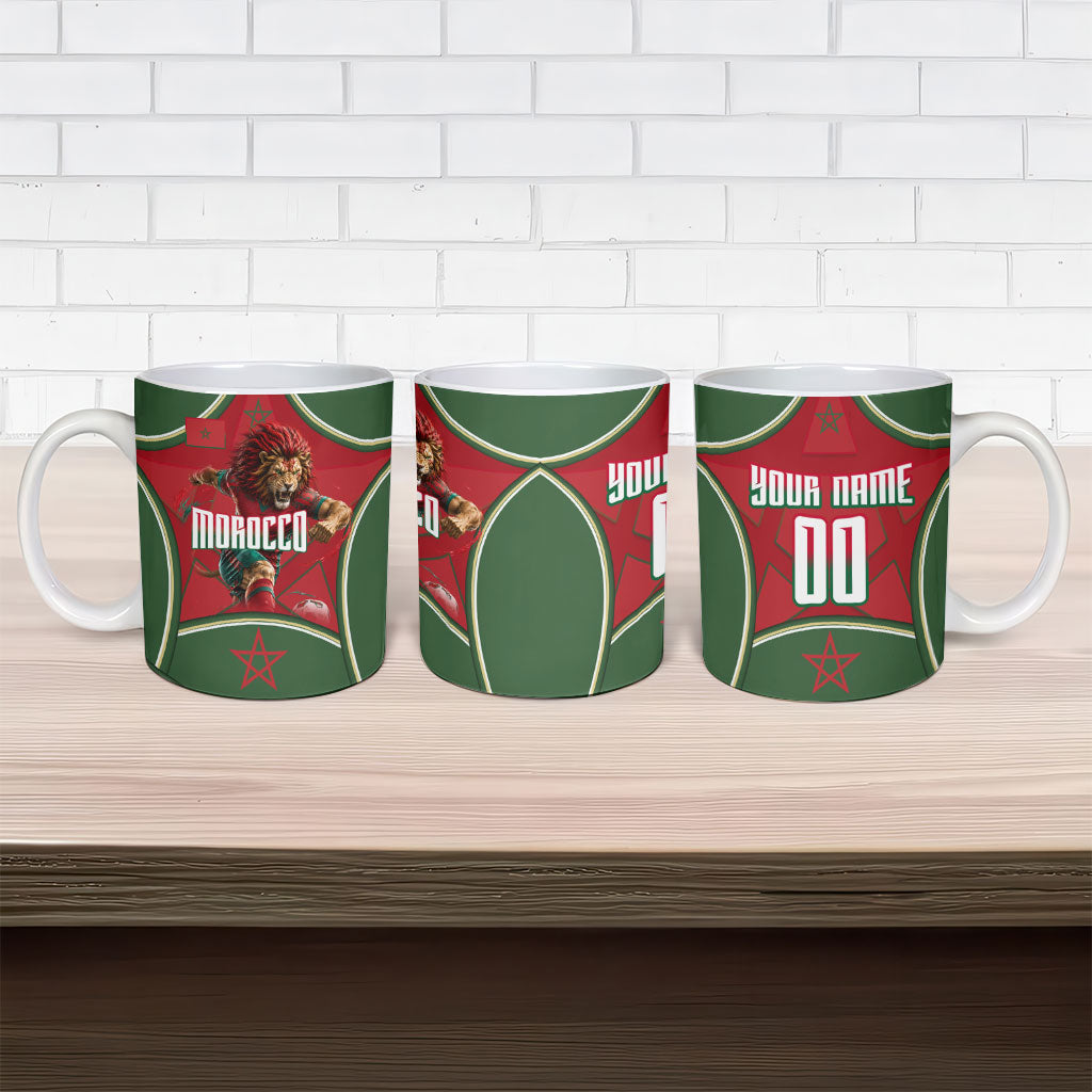 Personalized Morocco Football Atlas Lion Ceramic Mug Moroccan Star National Flag