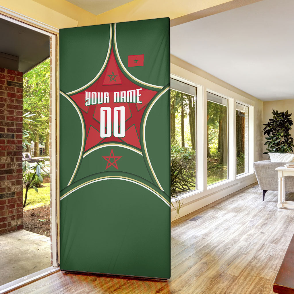 Personalized Morocco Football Atlas Lion Door Cover Moroccan Star National Flag