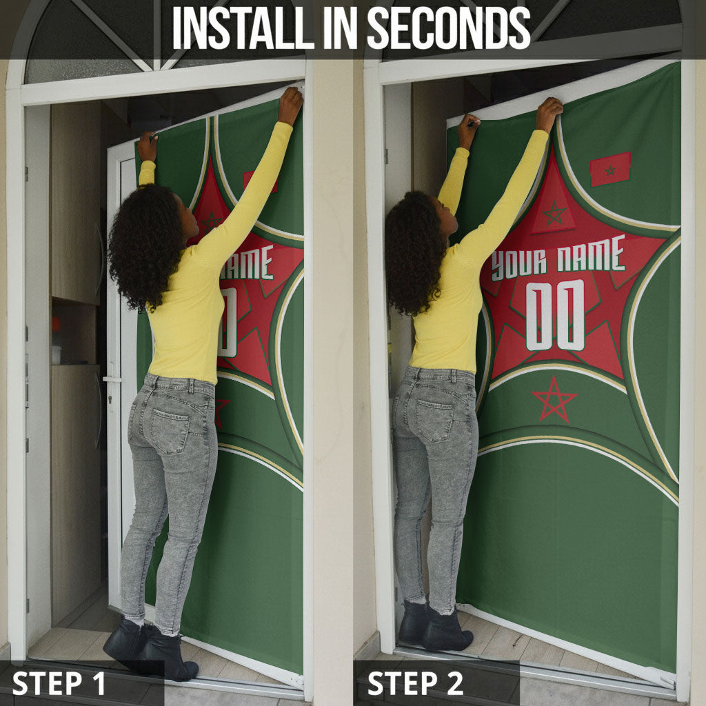 Personalized Morocco Football Atlas Lion Door Cover Moroccan Star National Flag