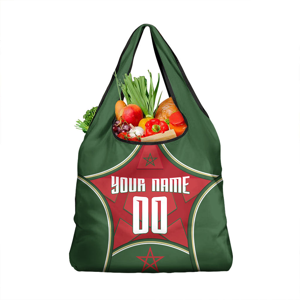 Personalized Morocco Football Atlas Lion Grocery Bag Moroccan Star National Flag