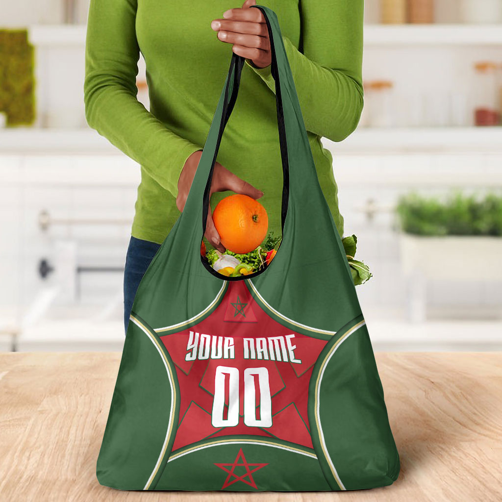 Personalized Morocco Football Atlas Lion Grocery Bag Moroccan Star National Flag