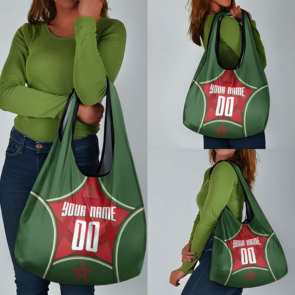 Personalized Morocco Football Atlas Lion Grocery Bag Moroccan Star National Flag