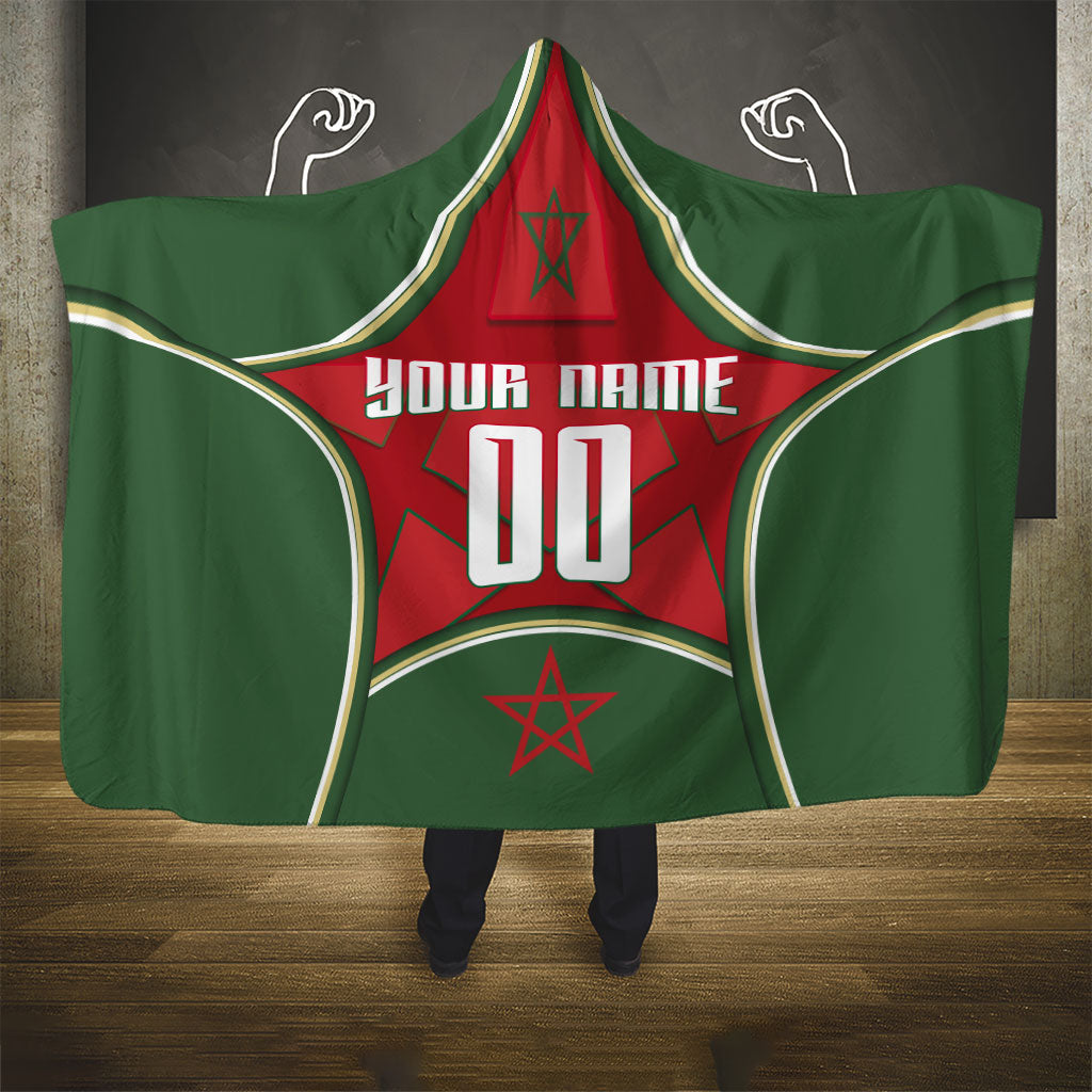Personalized Morocco Football Atlas Lion Hooded Blanket Moroccan Star National Flag