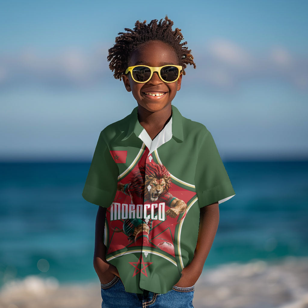 Personalized Morocco Football Atlas Lion Kid Hawaiian Shirt Moroccan Star National Flag