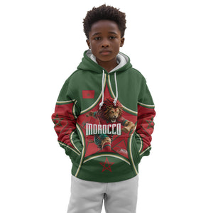 Personalized Morocco Football Atlas Lion Kid Hoodie Moroccan Star National Flag