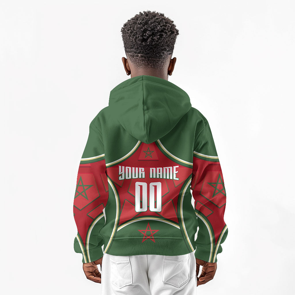 Personalized Morocco Football Atlas Lion Kid Hoodie Moroccan Star National Flag