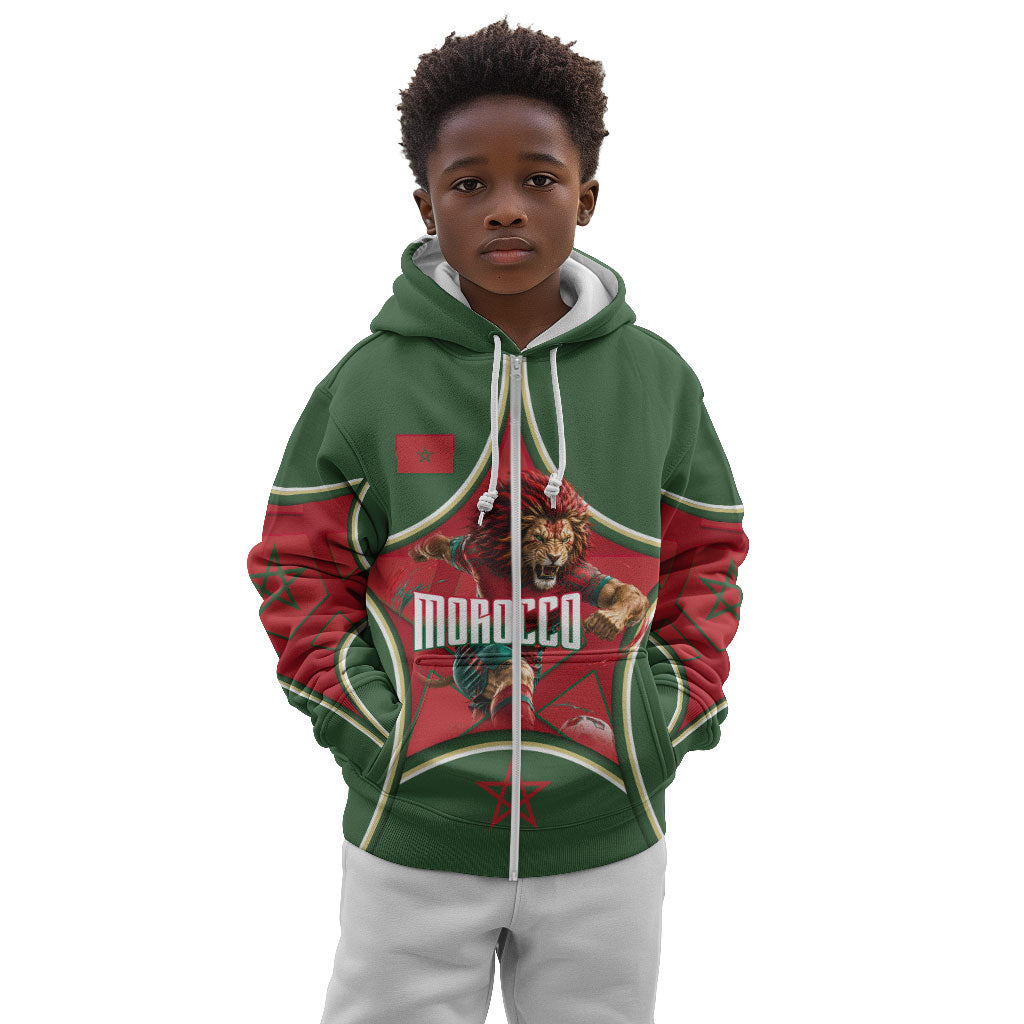 Personalized Morocco Football Atlas Lion Kid Hoodie Moroccan Star National Flag