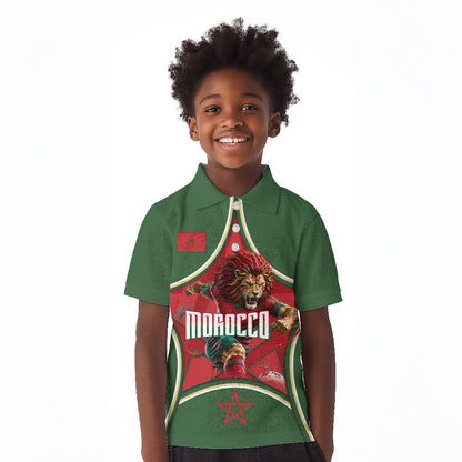 Personalized Morocco Football Atlas Lion Kid Polo Shirt Moroccan Star National Flag