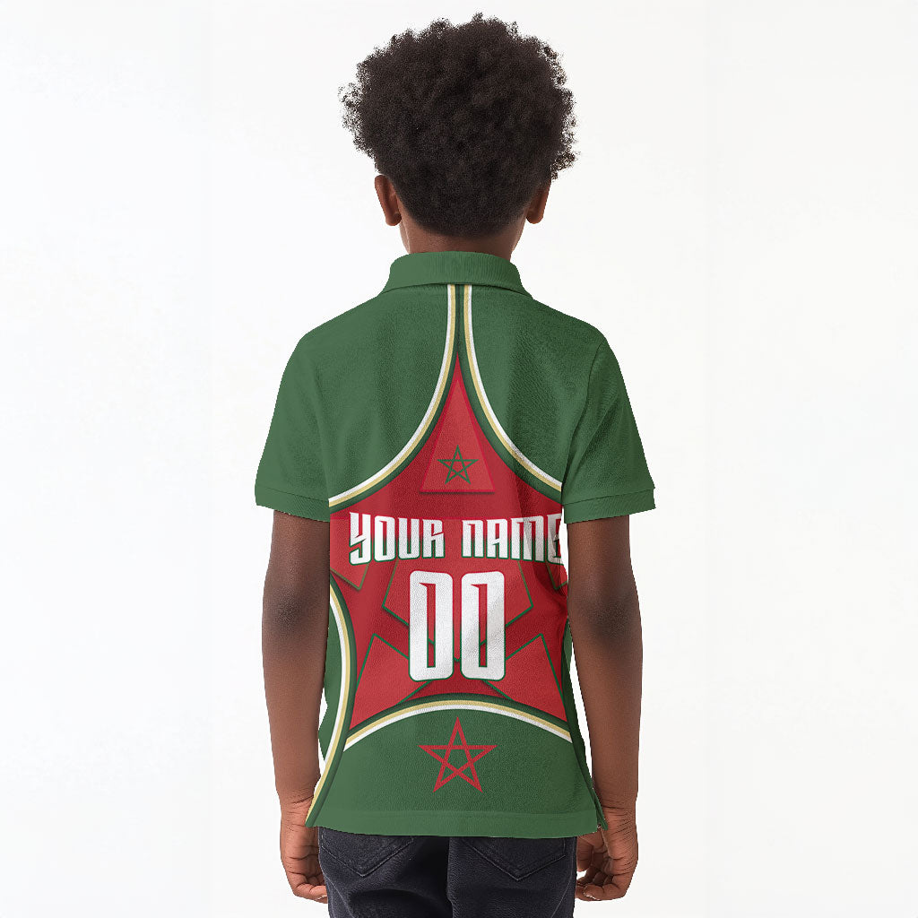 Personalized Morocco Football Atlas Lion Kid Polo Shirt Moroccan Star National Flag