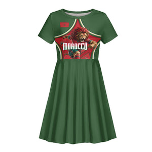 Personalized Morocco Football Atlas Lion Kid Short Sleeve Dress Moroccan Star National Flag