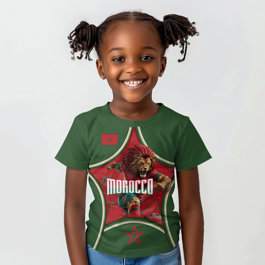 Personalized Morocco Football Atlas Lion Kid T shirt Moroccan Star National Flag