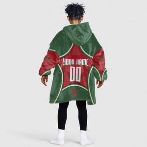 Personalized Morocco Football Atlas Lion Kid Wearable Blanket Hoodie Moroccan Star National Flag