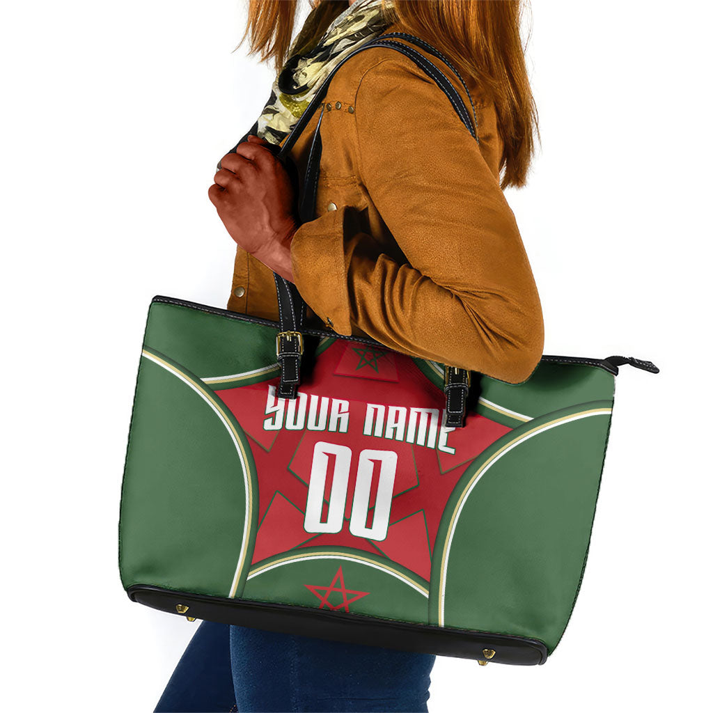 Personalized Morocco Football Atlas Lion Leather Tote Bag Moroccan Star National Flag