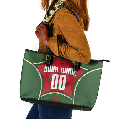 Personalized Morocco Football Atlas Lion Leather Tote Bag Moroccan Star National Flag