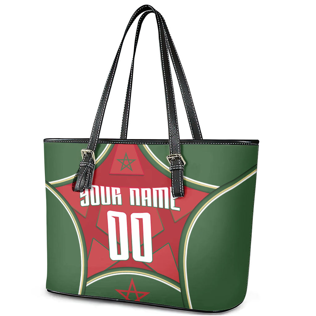 Personalized Morocco Football Atlas Lion Leather Tote Bag Moroccan Star National Flag