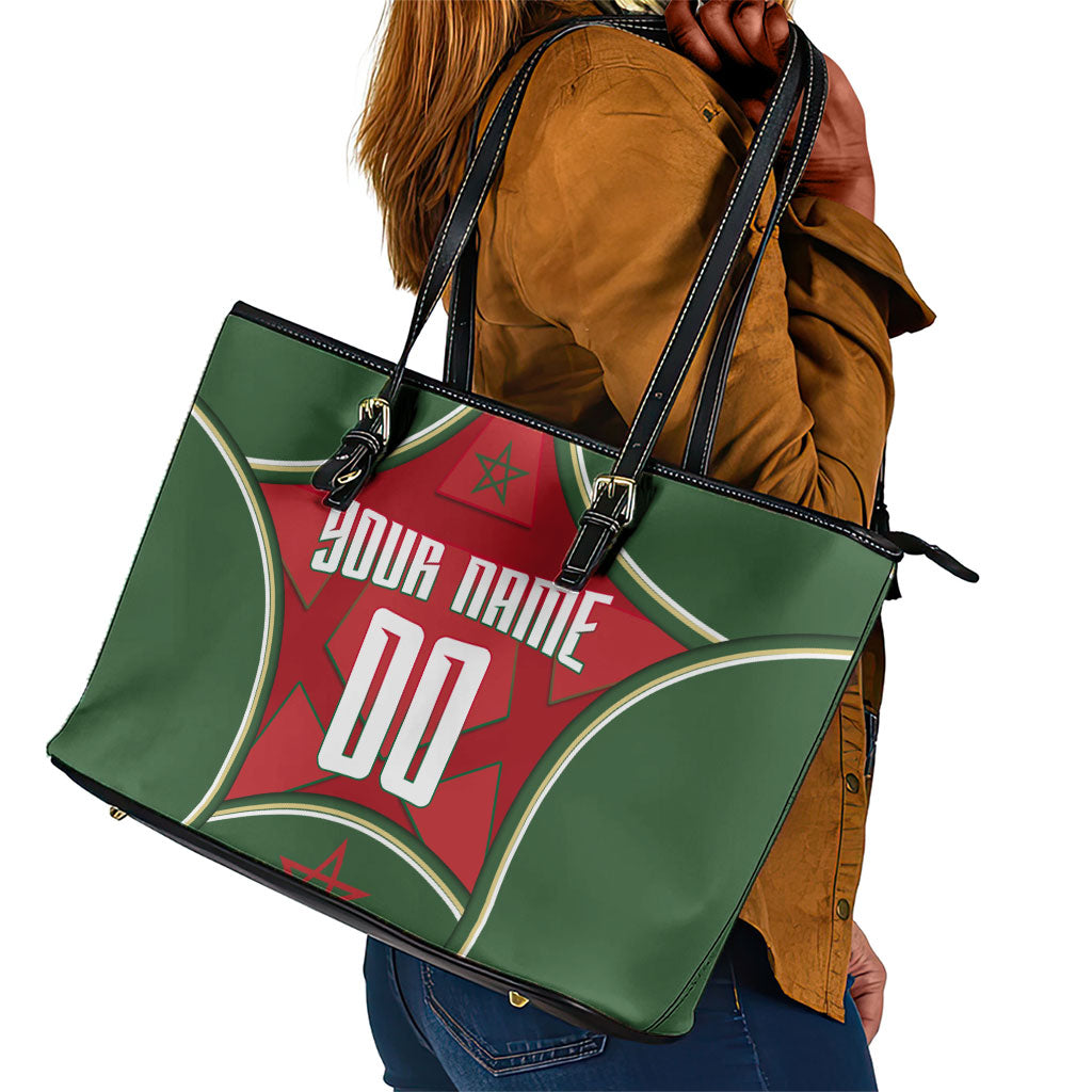 Personalized Morocco Football Atlas Lion Leather Tote Bag Moroccan Star National Flag