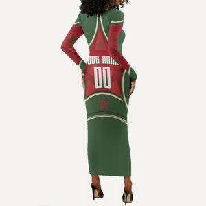 Personalized Morocco Football Atlas Lion Long Sleeve Bodycon Dress Moroccan Star National Flag