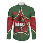 Personalized Morocco Football Atlas Lion Long Sleeve Button Shirt Moroccan Star National Flag