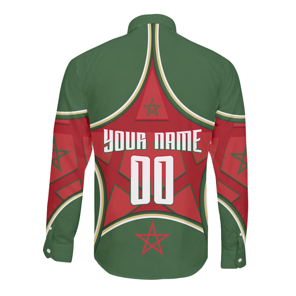 Personalized Morocco Football Atlas Lion Long Sleeve Button Shirt Moroccan Star National Flag