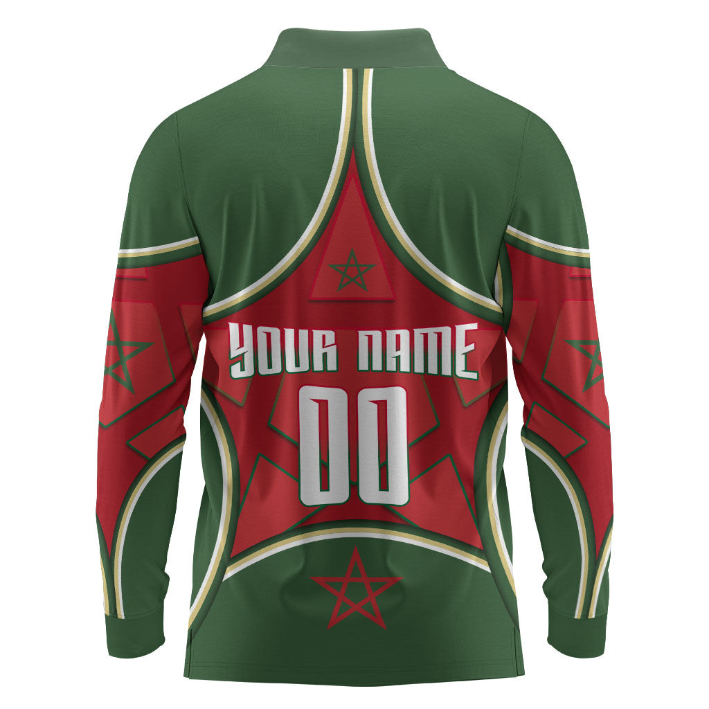 Personalized Morocco Football Atlas Lion Long Sleeve Polo Shirt Moroccan Star National Flag
