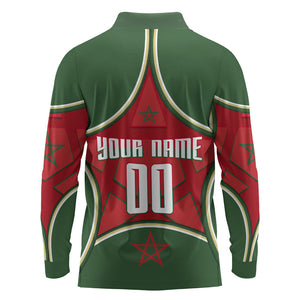Personalized Morocco Football Atlas Lion Long Sleeve Polo Shirt Moroccan Star National Flag