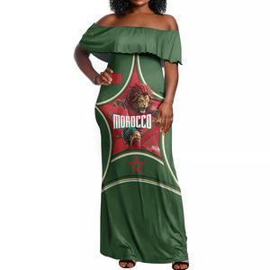 Personalized Morocco Football Atlas Lion Off Shoulder Maxi Dress Moroccan Star National Flag