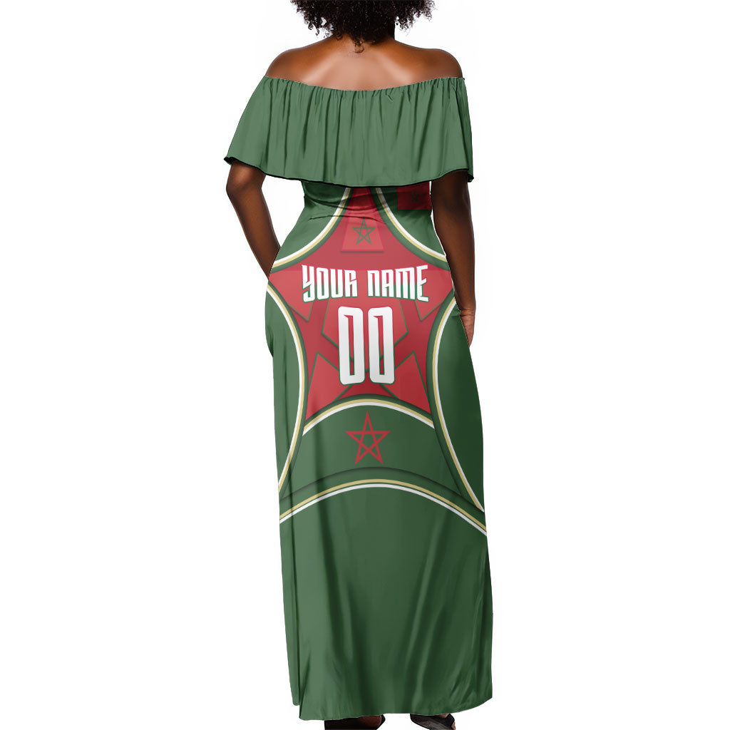 Personalized Morocco Football Atlas Lion Off Shoulder Maxi Dress Moroccan Star National Flag