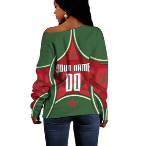 Personalized Morocco Football Atlas Lion Off Shoulder Sweater Moroccan Star National Flag