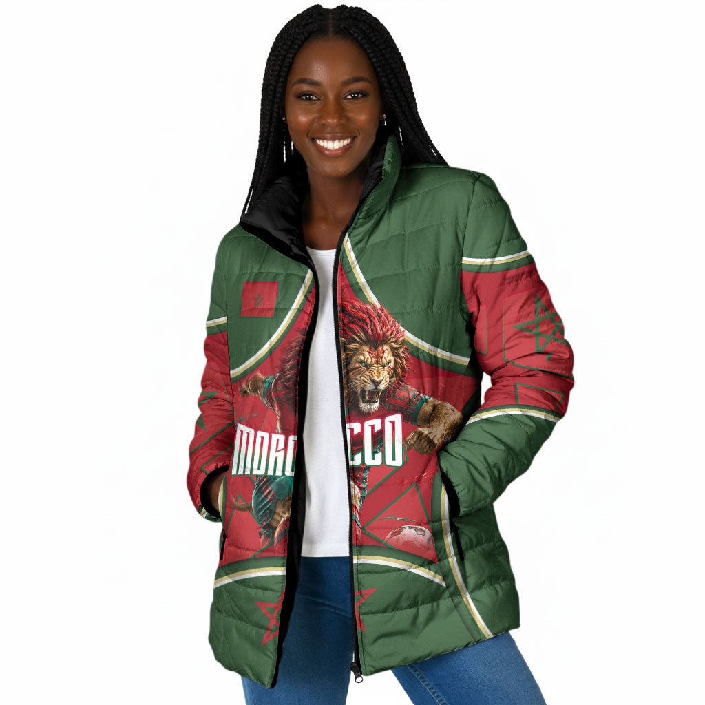 Personalized Morocco Football Atlas Lion Padded Jacket Moroccan Star National Flag