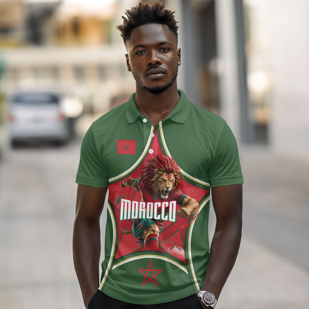 Personalized Morocco Football Atlas Lion Polo Shirt Moroccan Star National Flag