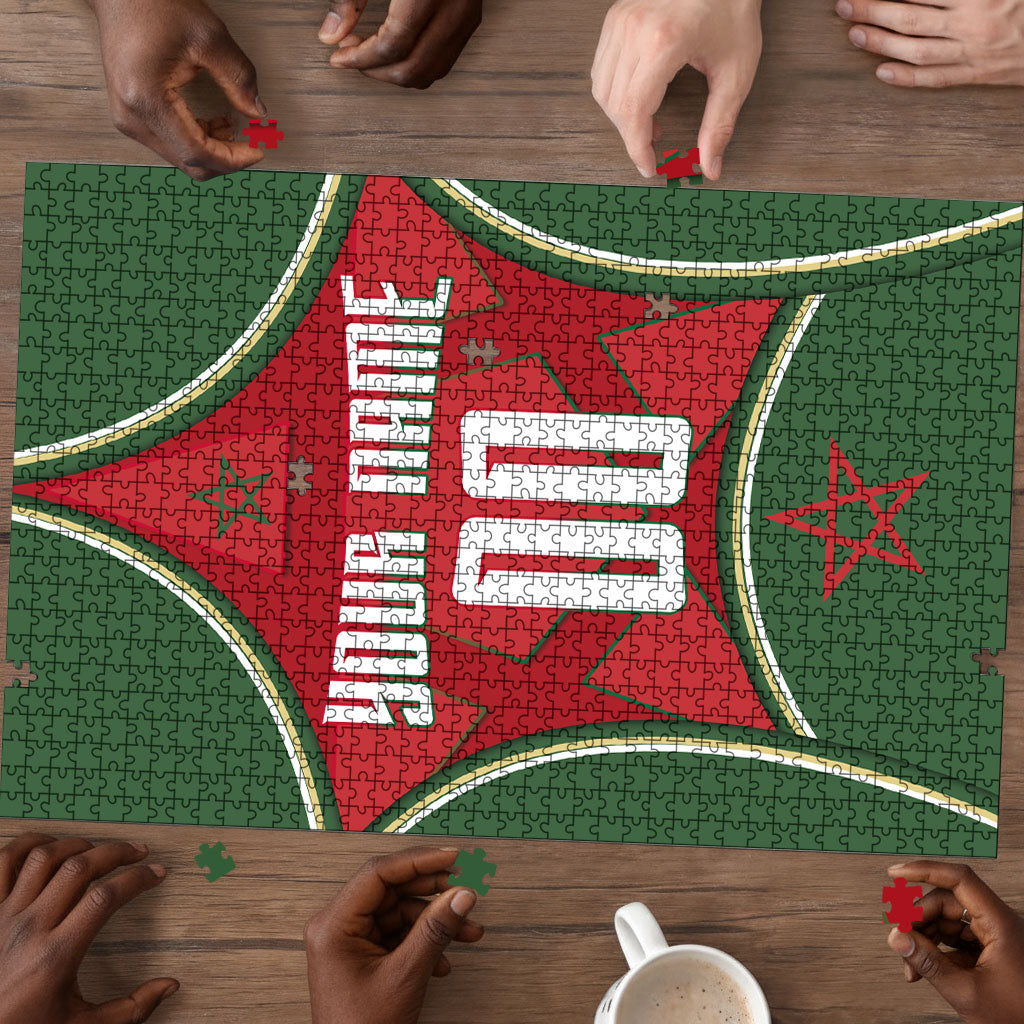 Personalized Morocco Football Atlas Lion Puzzle Moroccan Star National Flag