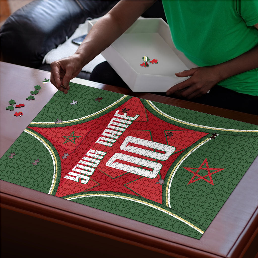 Personalized Morocco Football Atlas Lion Puzzle Moroccan Star National Flag