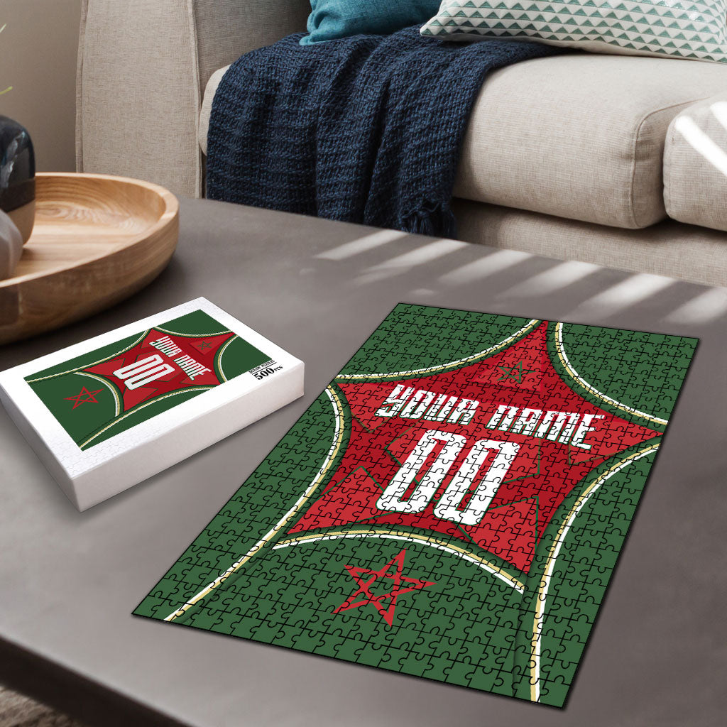 Personalized Morocco Football Atlas Lion Puzzle Moroccan Star National Flag