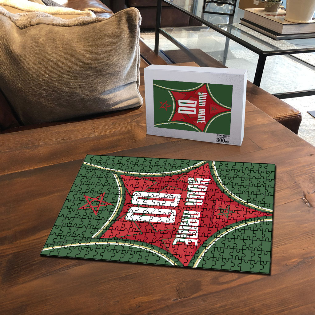 Personalized Morocco Football Atlas Lion Puzzle Moroccan Star National Flag