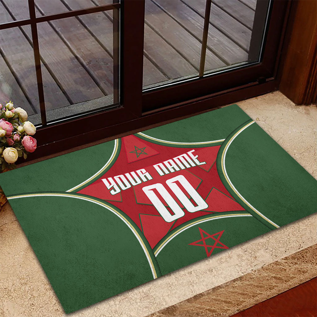 Personalized Morocco Football Atlas Lion Rubber Doormat Moroccan Star National Flag