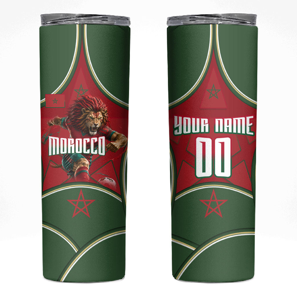 Personalized Morocco Football Atlas Lion Skinny Tumbler Moroccan Star National Flag