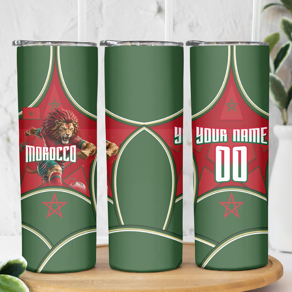 Personalized Morocco Football Atlas Lion Skinny Tumbler Moroccan Star National Flag