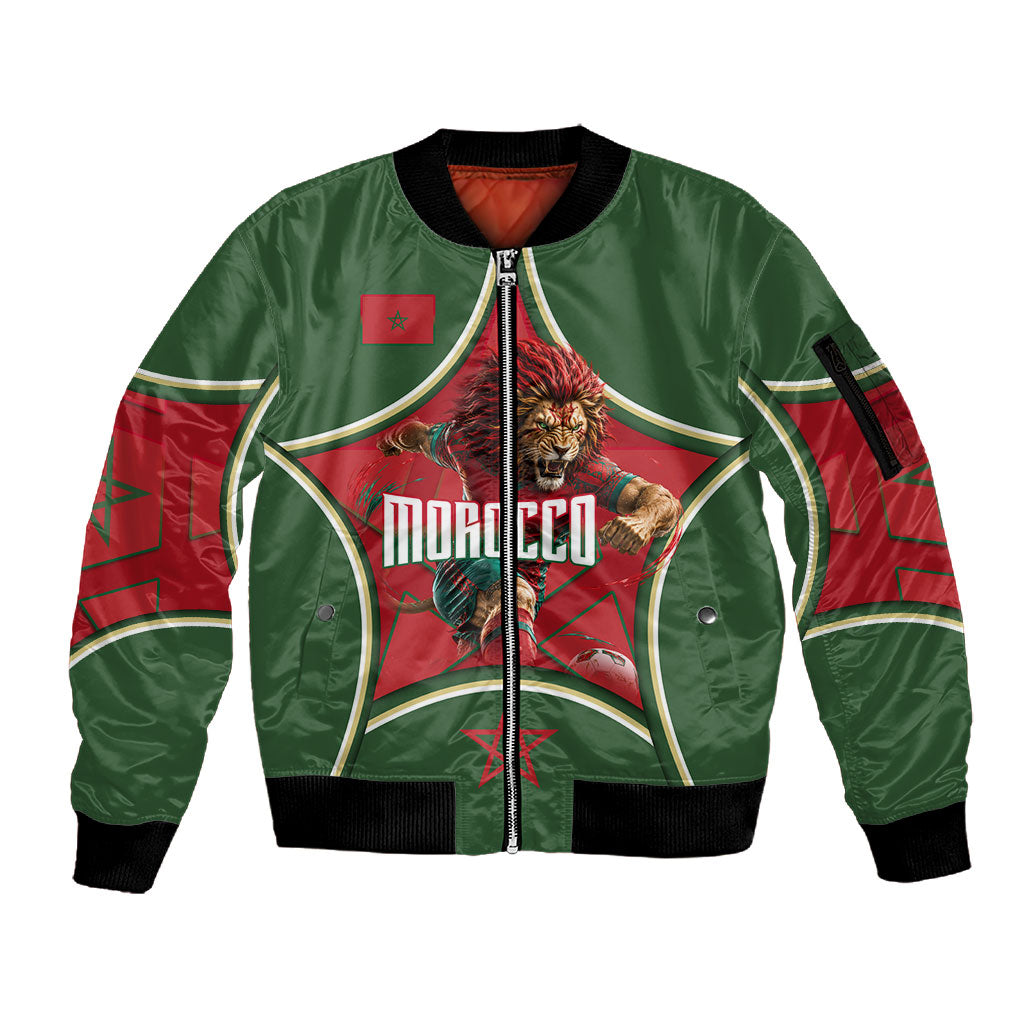 Personalized Morocco Football Atlas Lion Sleeve Zip Bomber Jacket Moroccan Star National Flag
