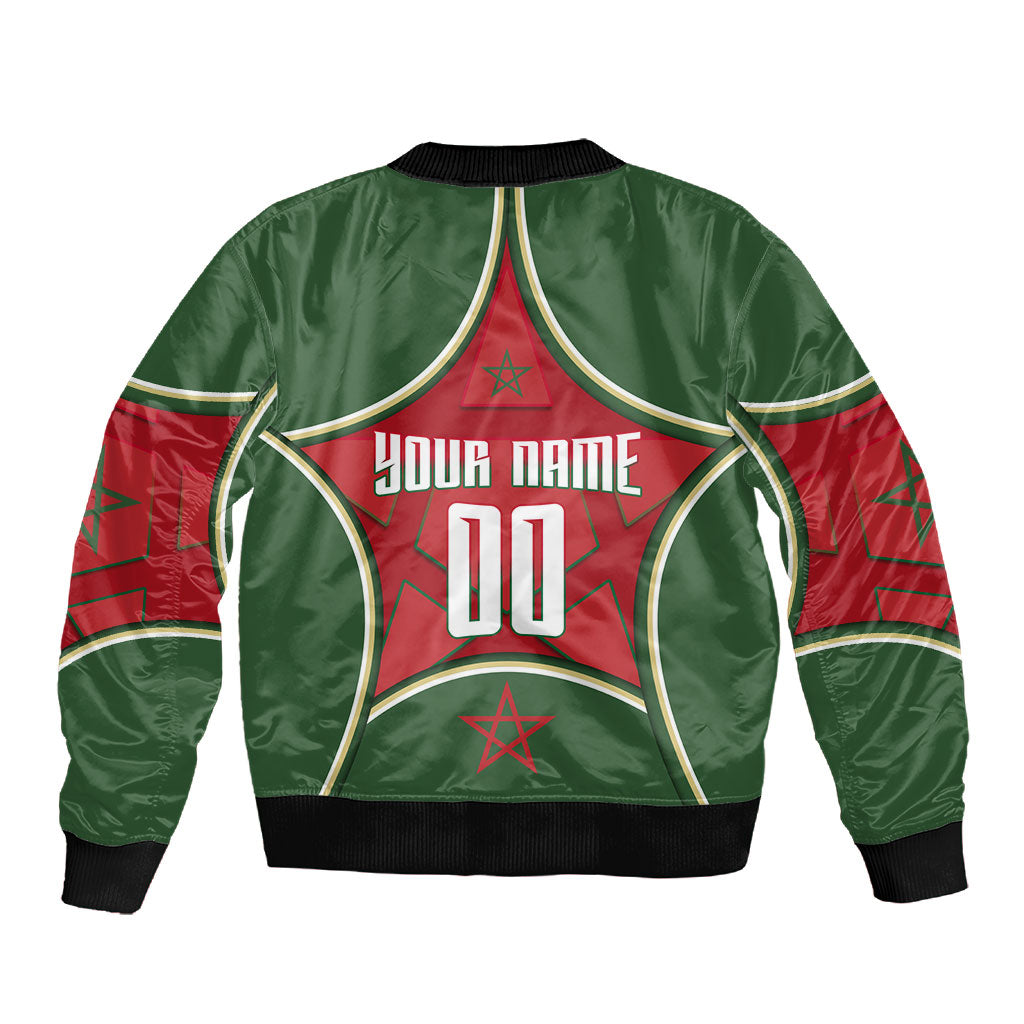 Personalized Morocco Football Atlas Lion Sleeve Zip Bomber Jacket Moroccan Star National Flag