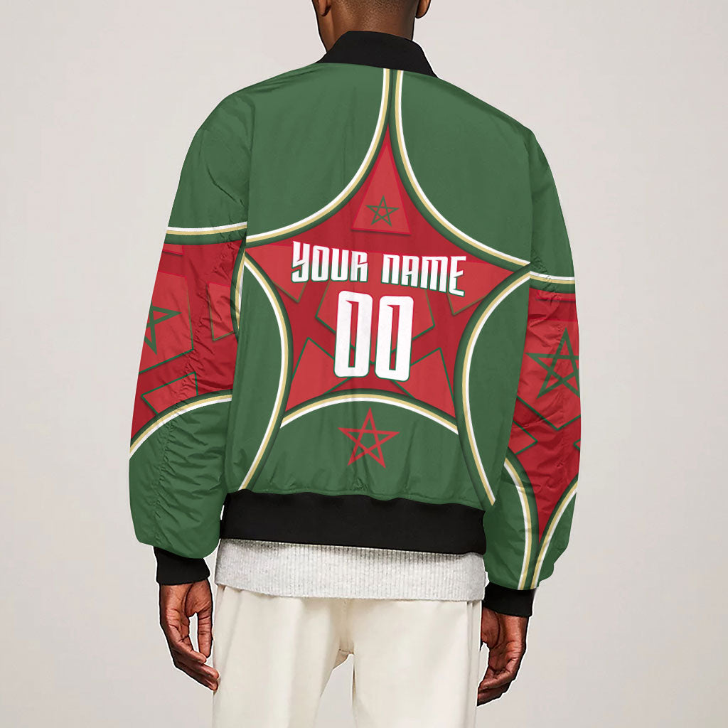 Personalized Morocco Football Atlas Lion Sleeve Zip Bomber Jacket Moroccan Star National Flag