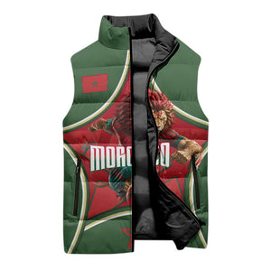 Personalized Morocco Football Atlas Lion Sleeveless Puffer Jacket Moroccan Star National Flag