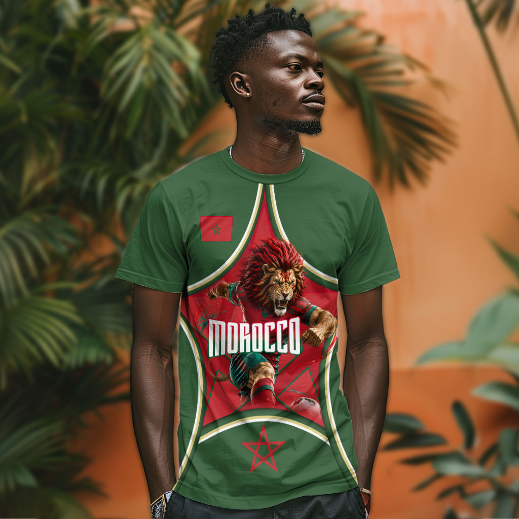 Personalized Morocco Football Atlas Lion T shirt Moroccan Star National Flag