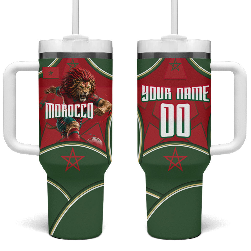 Personalized Morocco Football Atlas Lion Tumbler With Handle Moroccan Star National Flag