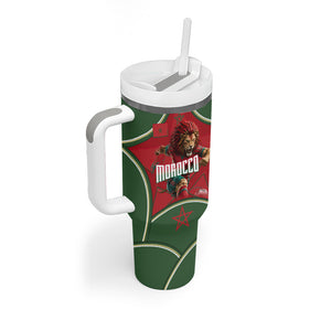 Personalized Morocco Football Atlas Lion Tumbler With Handle Moroccan Star National Flag