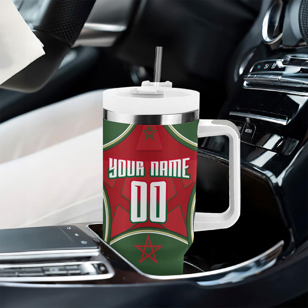 Personalized Morocco Football Atlas Lion Tumbler With Handle Moroccan Star National Flag