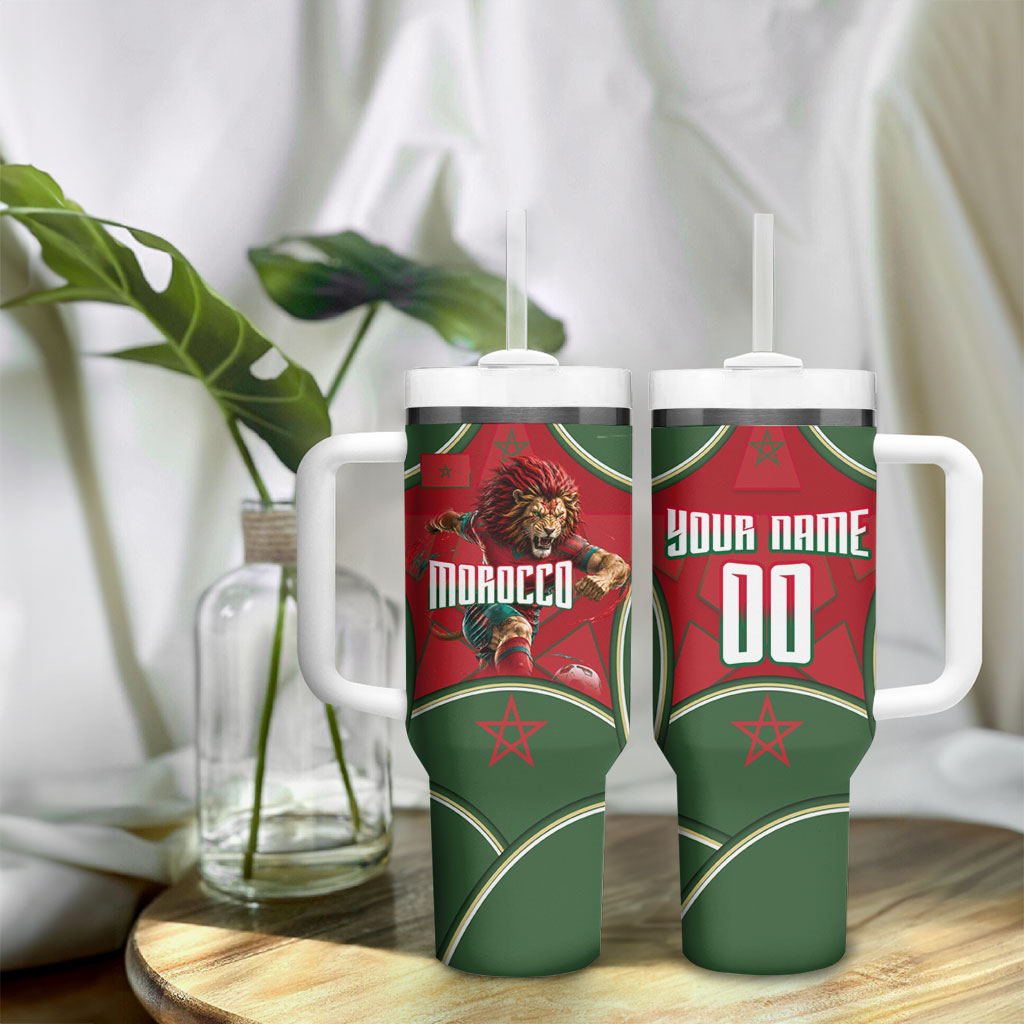 Personalized Morocco Football Atlas Lion Tumbler With Handle Moroccan Star National Flag