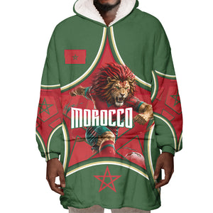 Personalized Morocco Football Atlas Lion Wearable Blanket Hoodie Moroccan Star National Flag