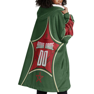 Personalized Morocco Football Atlas Lion Wearable Blanket Hoodie Moroccan Star National Flag