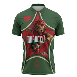 Personalized Morocco Football Atlas Lion Zipper Polo Shirt Moroccan Star National Flag